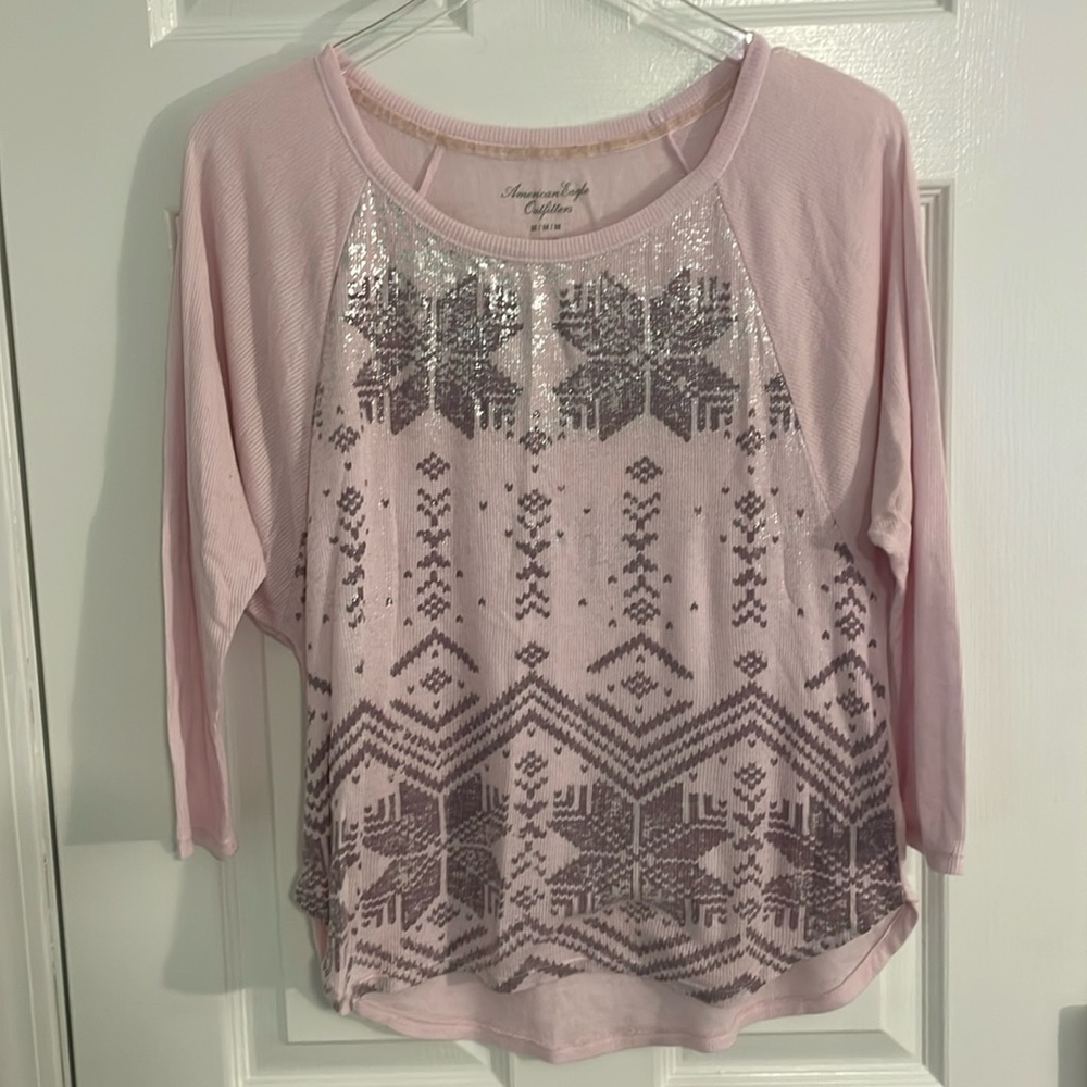 American Eagle Pink 3/4 Length Sleeve Top